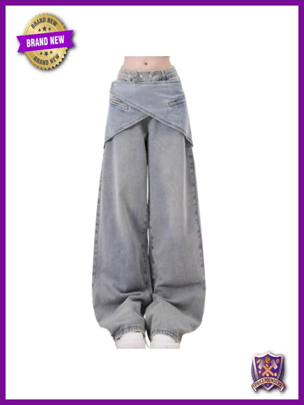 Baggy Wide Leg Jeans with Skirt Overlay Y2K Streetwear Cotton Denim Pants